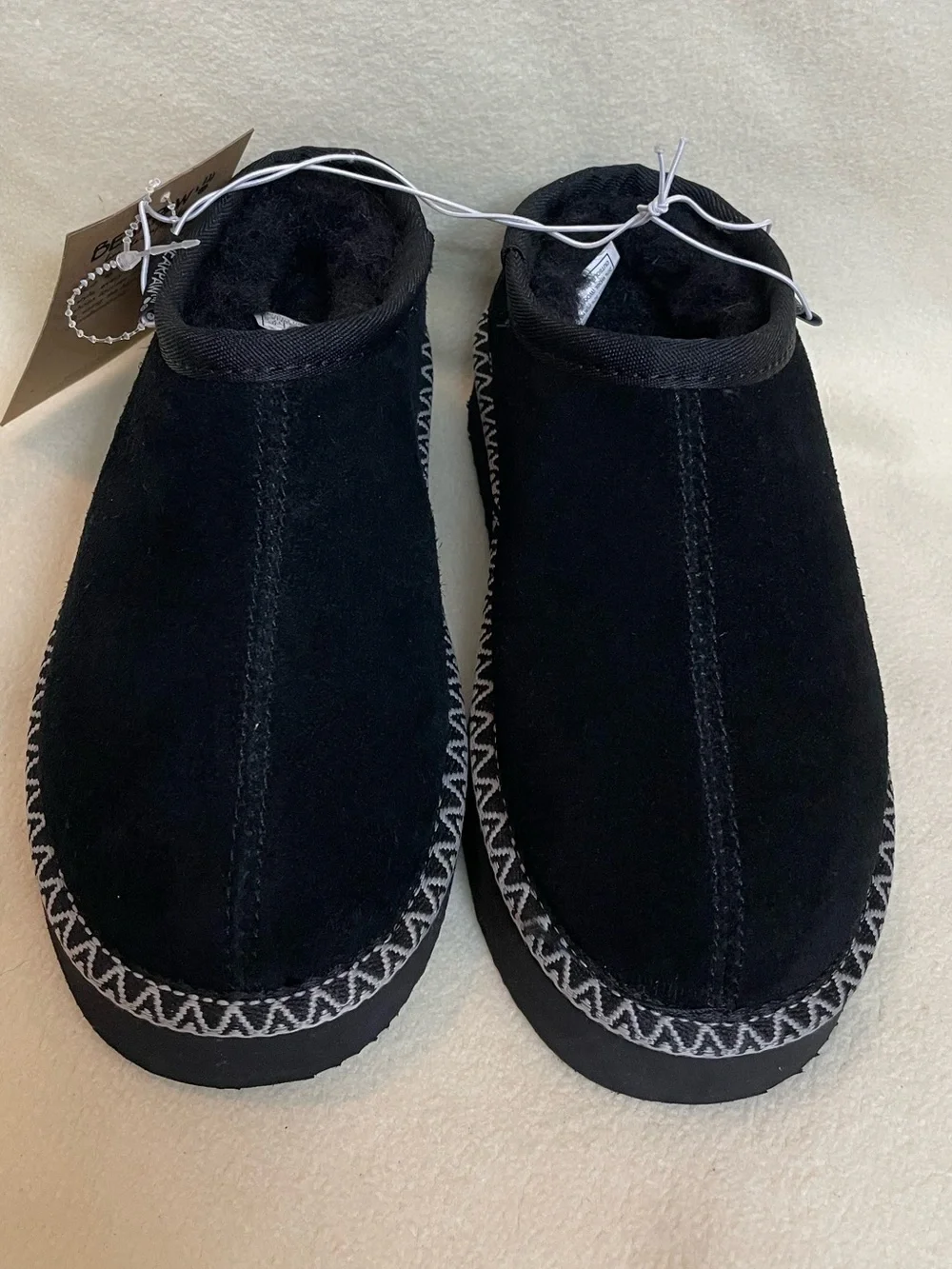 BearPaw Kids Black Plush-Lined Slip-On Slippers Size 12 Youth